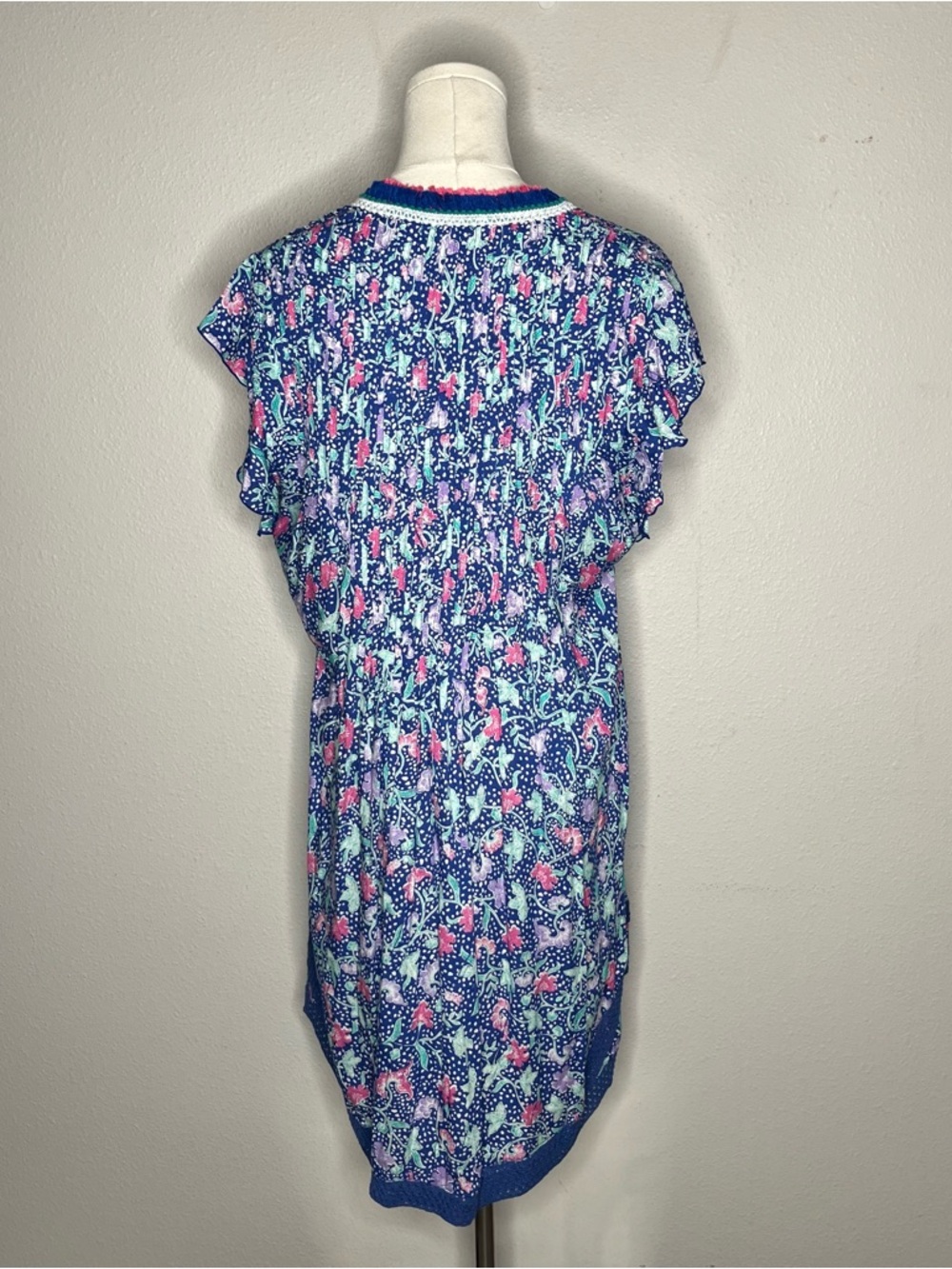NEW Poupette St Barth Floral Lace Trim Sasha Mini Dress in Blue Clary Boho Chic - Picture 3 of 11